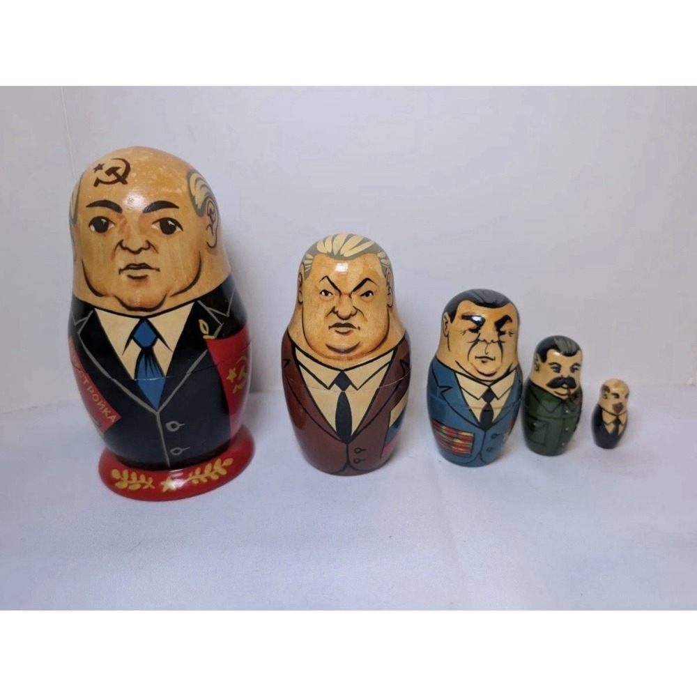Vintage 5 Pc Soviet Political Leaders Nesting Dolls Matryoshka Gorbachev Lenin